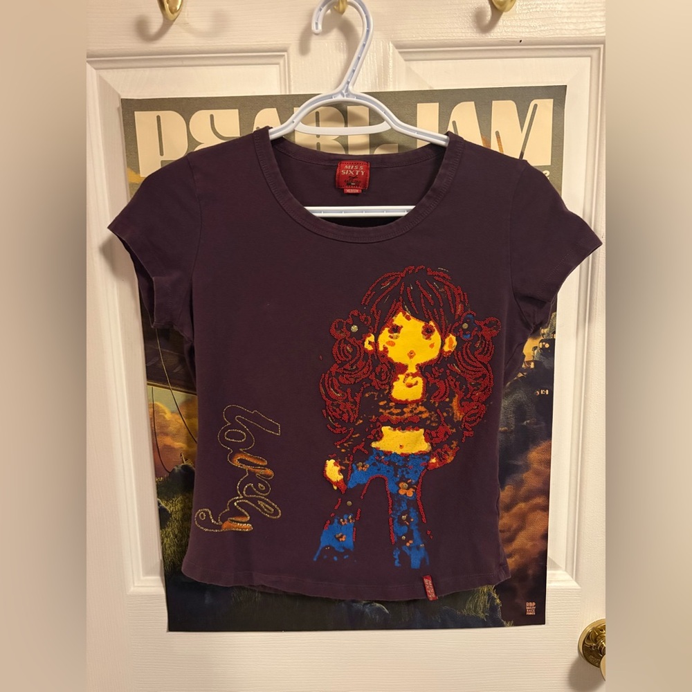 miss sixty purple graphic baby tee